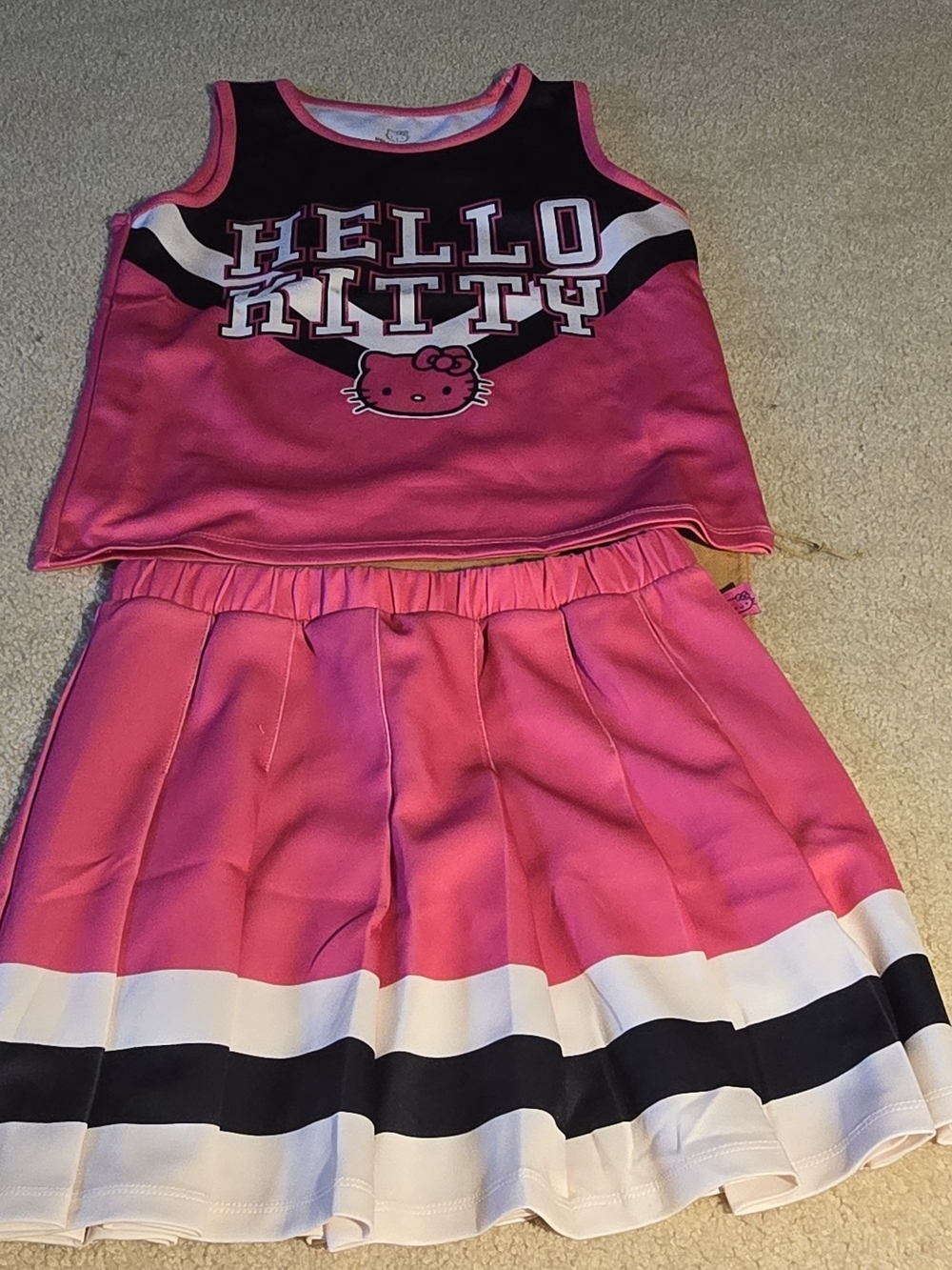 Hello Kitty Pink & Black Girls Tank Top and Pleated Skirt Set